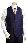 Contemporary Collarless Denim 2pc Zoot Suit Vest Set