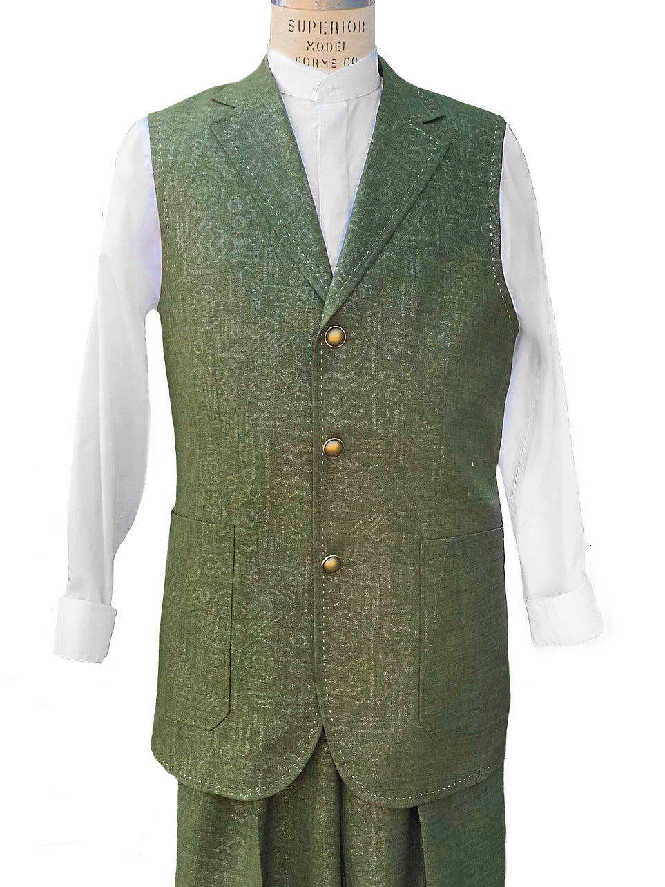 Primordial Shapes 2pc Zoot Suit Vest Set - Olive