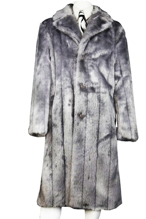 WINTER SPECIAL: FREE FUR HAT + Faux Mink Pelt Fur Coat Buttoned 1pc Long Zoot Suit - Grey