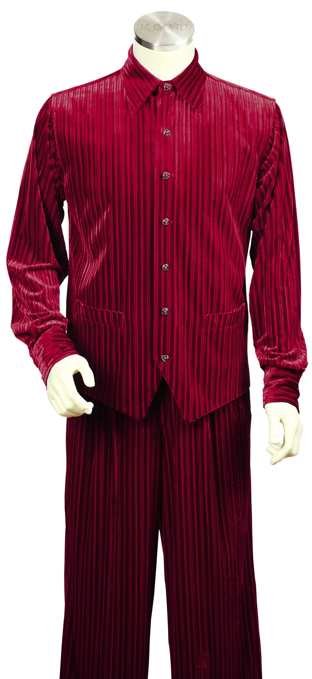 Ribbed Velvet Long Sleeve 2pc Walking Suit Set - Red