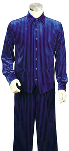 Ribbed Velvet Long Sleeve 2pc Walking Suit Set - Royal