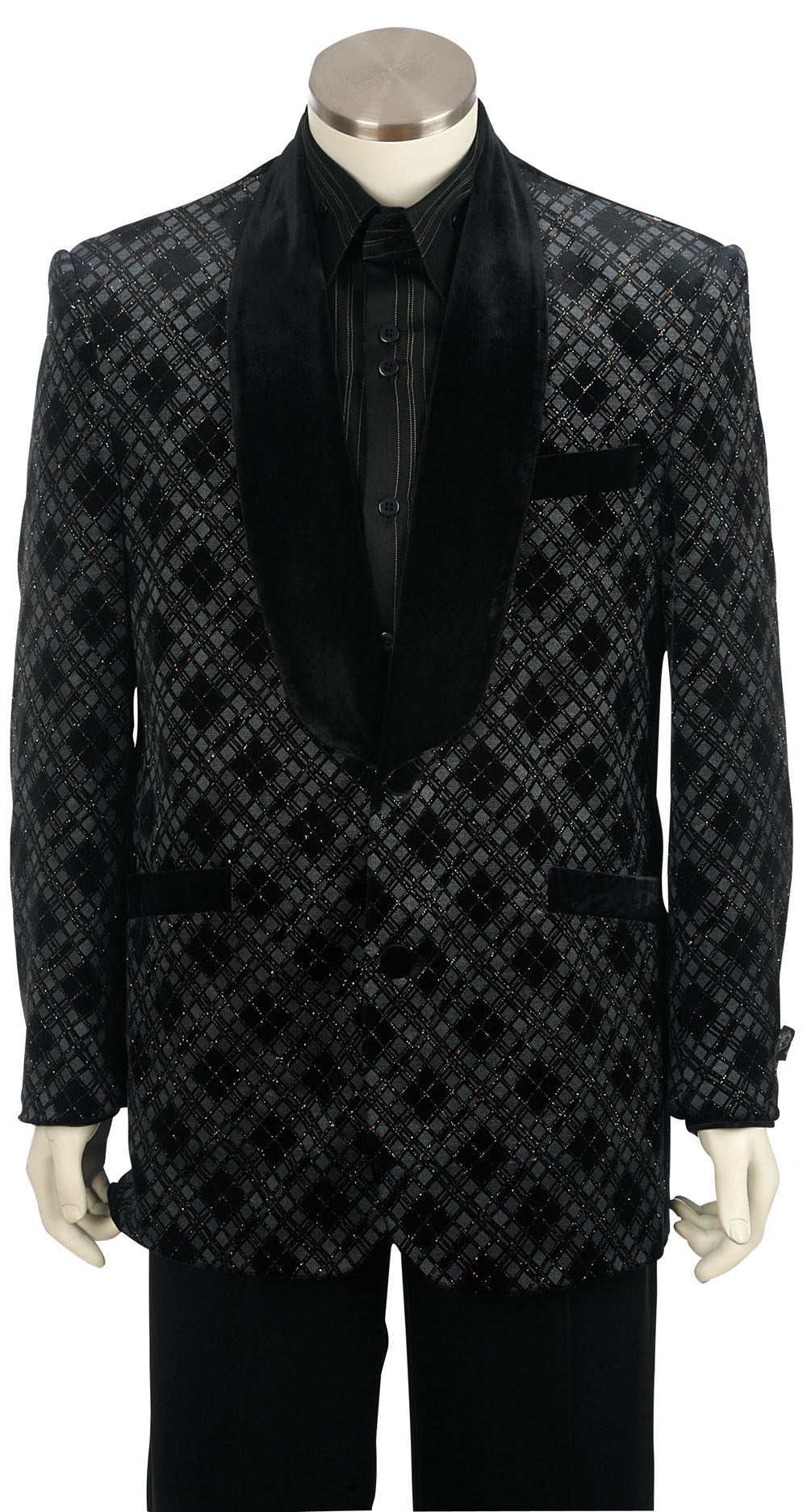 Mosaic Grid Velvet 2pc  Zoot Suit Set - Black