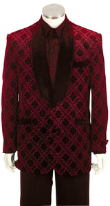 Mosaic Grid Velvet 2pc  Zoot Suit Set - Red