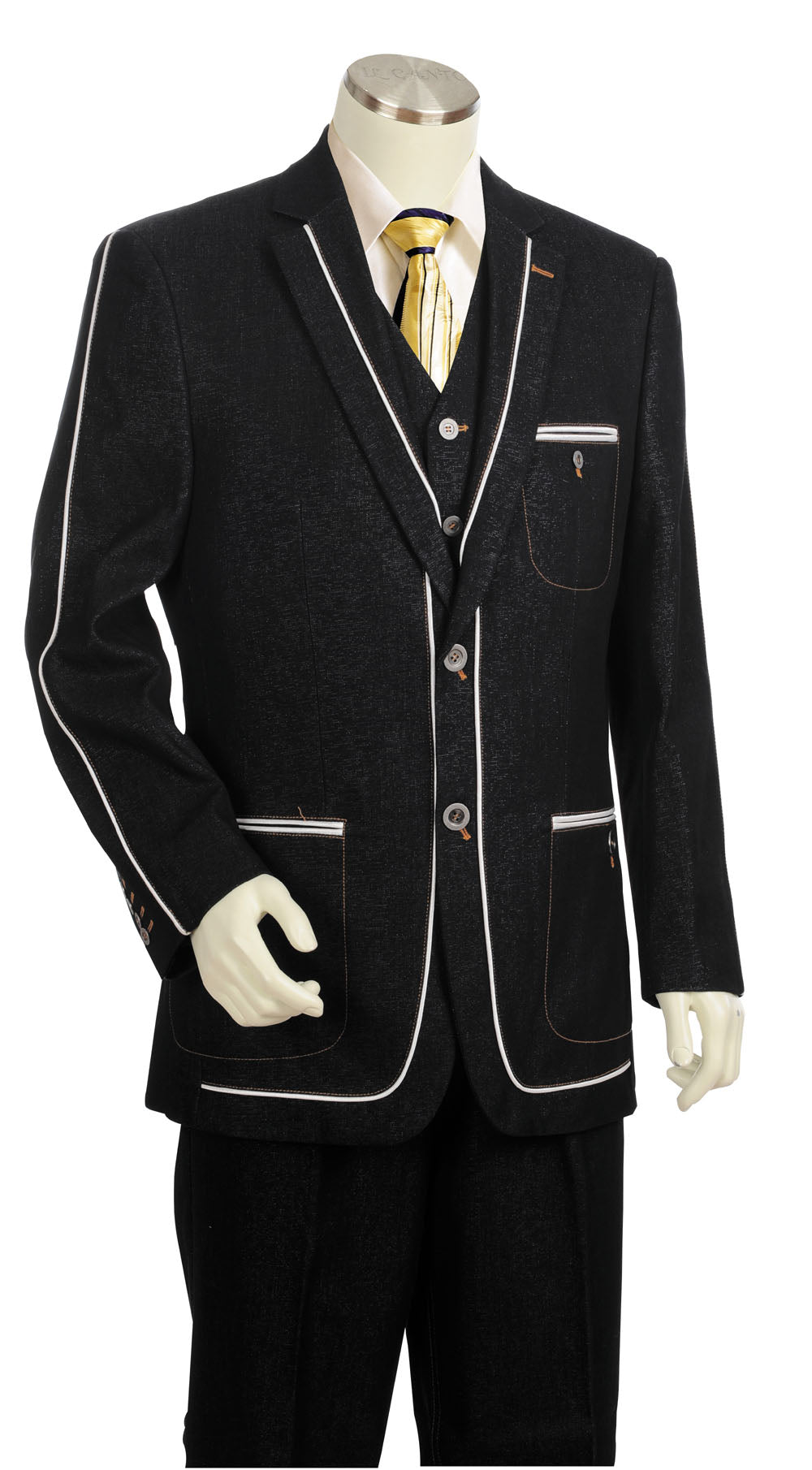 Stylish Contours Denim 3pc Zoot Suit Set - Black