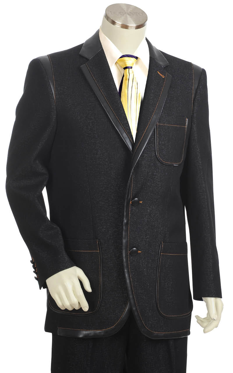 Faux Leather Contours Denim 2pc Zoot Suit Set