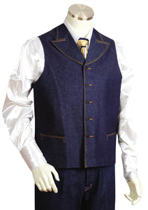 Contemporary Dual Pocket Denim 2pc Zoot Suit Vest Set