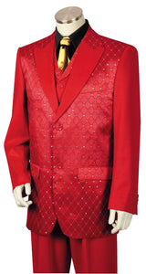 Diamond Patterned 3pc Zoot Suit Set - Red