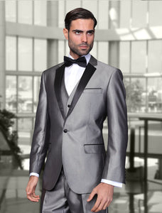 Metallic Birdseye  3pc Italian Suit Set - Grey