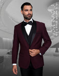 Contempo Contrast  3pc Italian Suit Set - Burgundy