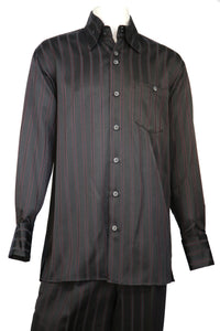 Contrast Stripes Long Sleeve 2pc Walking Suit Set - Black