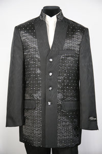 Mandarin Collar Diamond Patterned 2pc Zoot Suit Set