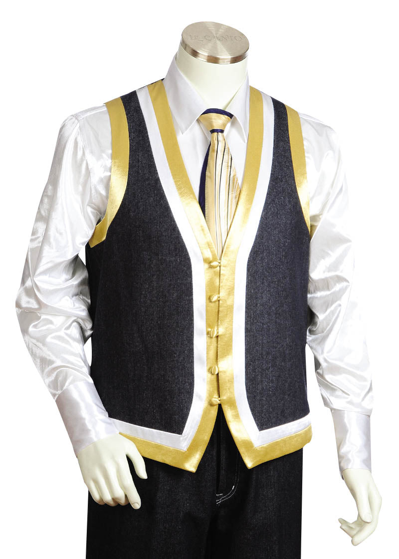 Designer Gold Lined Denim 2pc Zoot Suit Vest Set