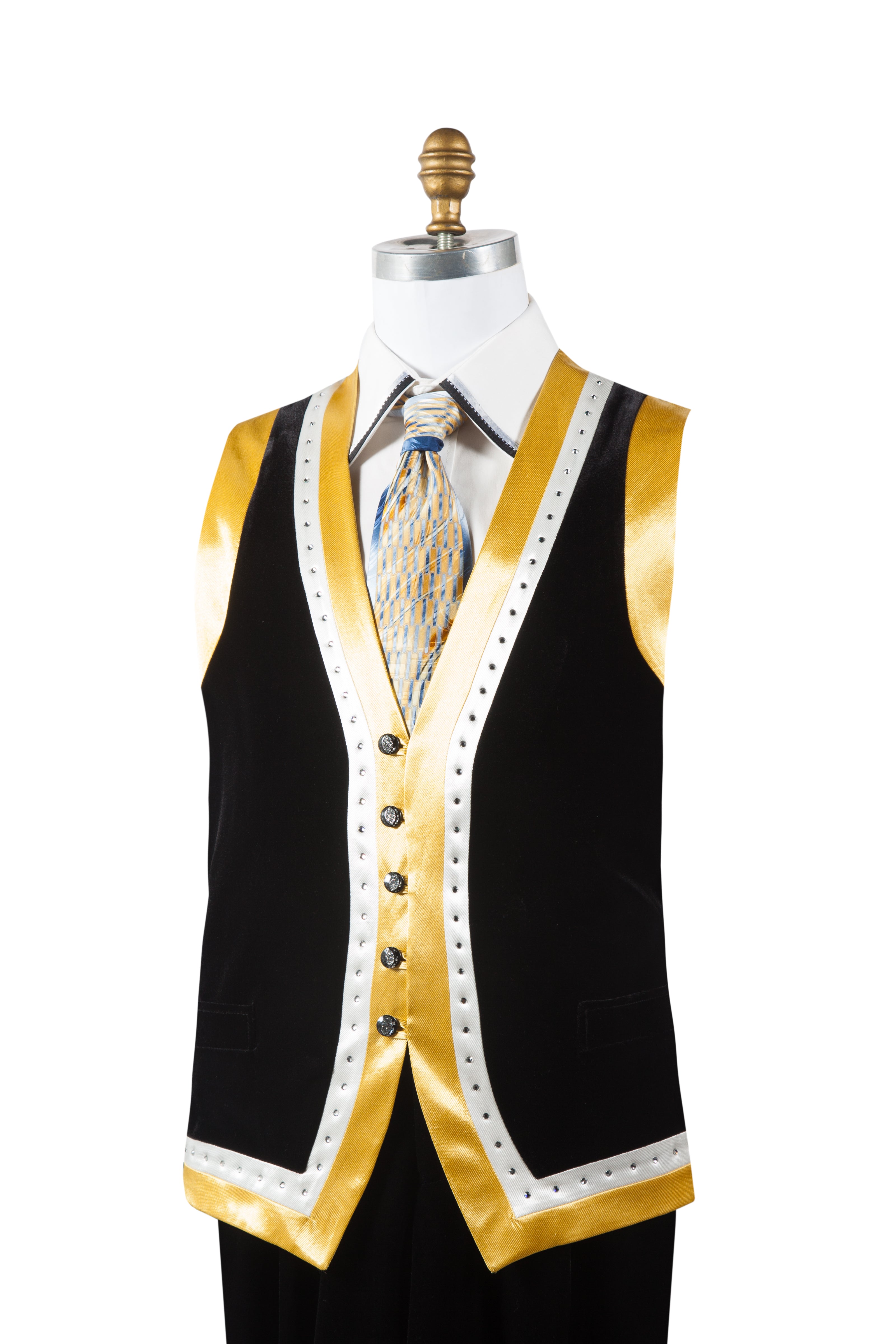 Designer Gold Lined Rhinestone Accent Velvet 2pc Zoot Suit Vest Set
