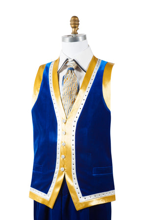 Designer Gold Lined Rhinestone Accent Velvet 2pc Zoot Suit Vest Set