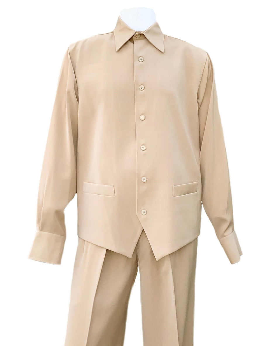 Monotone Vest Cut Long Sleeve 2pc Walking Suit Set - Taupe