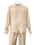 Monotone Vest Cut Long Sleeve 2pc Walking Suit Set - Taupe