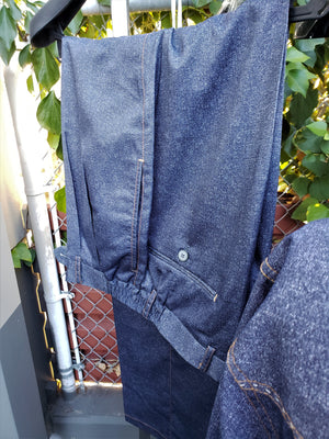 Sharkskin Stitch Accent Long Sleeve 2pc Walking Suit Set - Navy