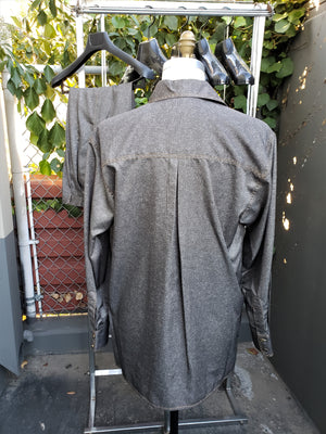 Sharkskin Stitch Accent Long Sleeve 2pc Walking Suit Set - Olive