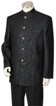 Mandarin Collar Oriental Prints 2pc Zoot Suit Set - Black