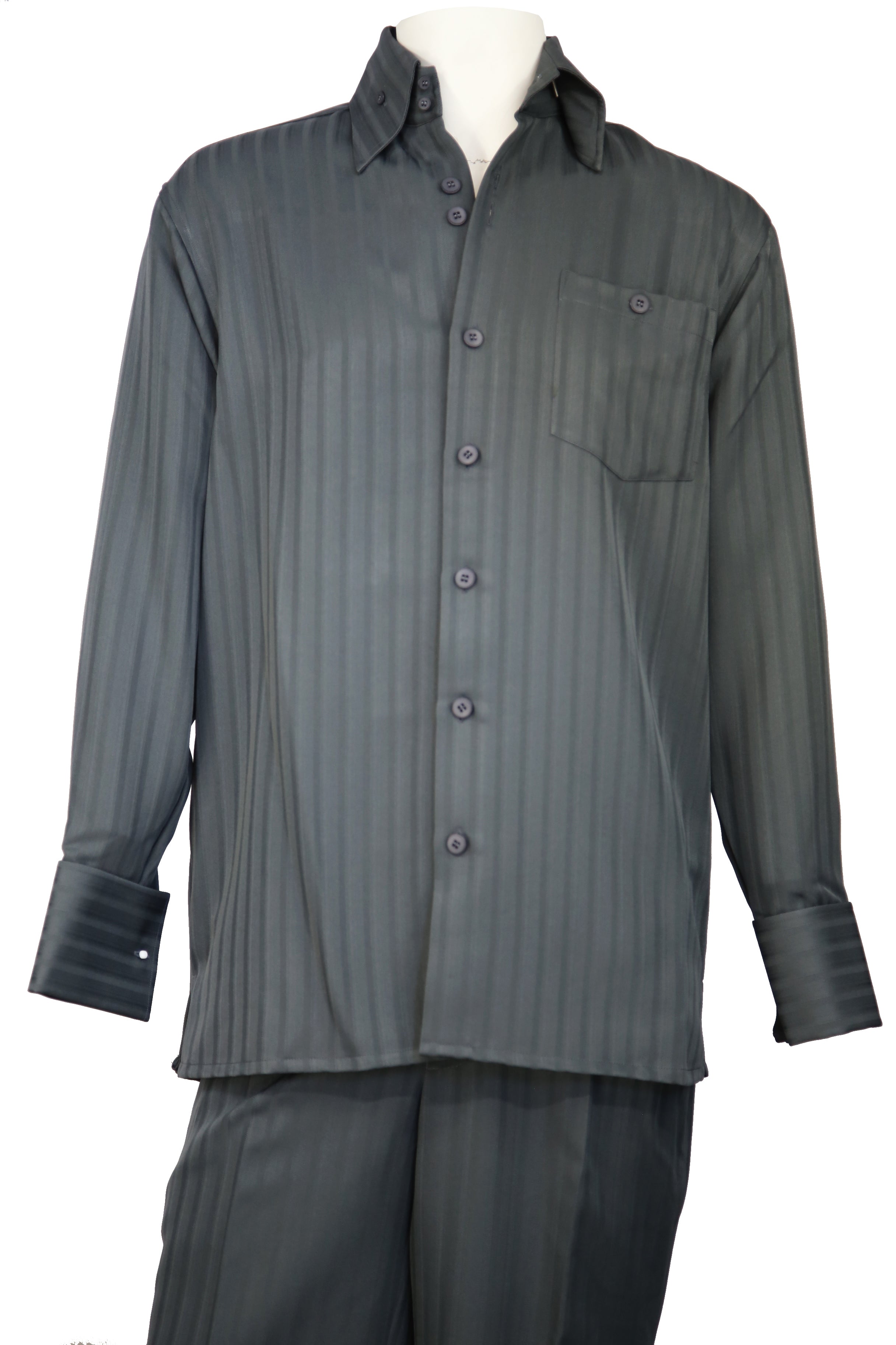 Cage Stripes Long Sleeve 2pc Walking Suit Set - Slate