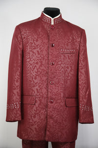 Mandarin Collar Rhinestone Accent Oriental Prints  2pc  Zoot Suit Set