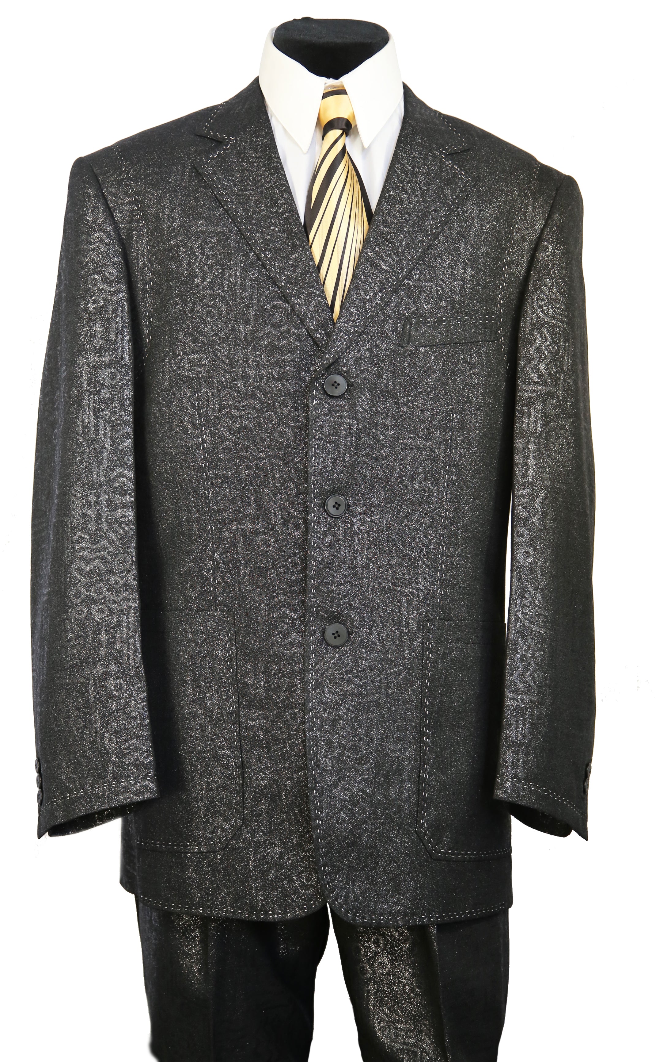 Primordial Shapes Emblazoned 2pc Zoot Suit Set - Black w/ Stitch Accents