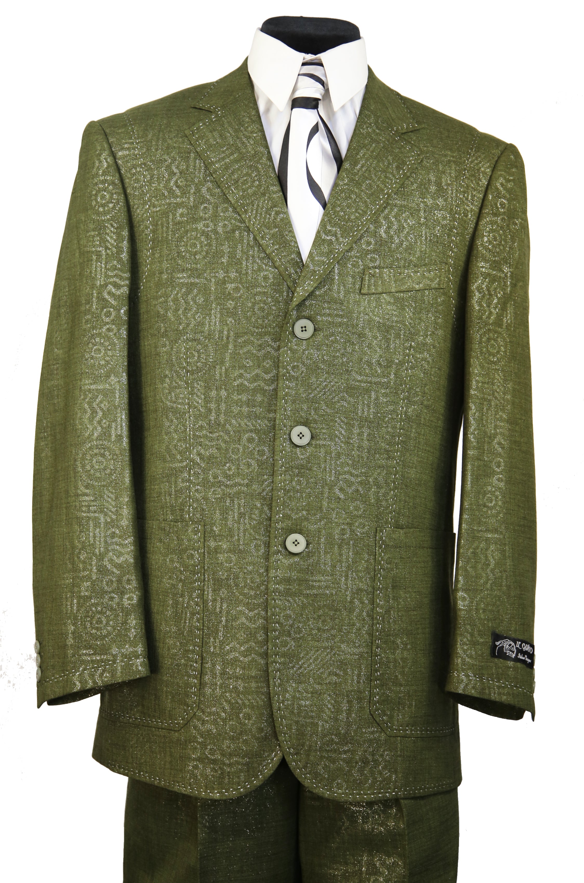 Primordial Shapes Emblazoned 2pc Zoot Suit Set - Olive w/ Stitch Accents