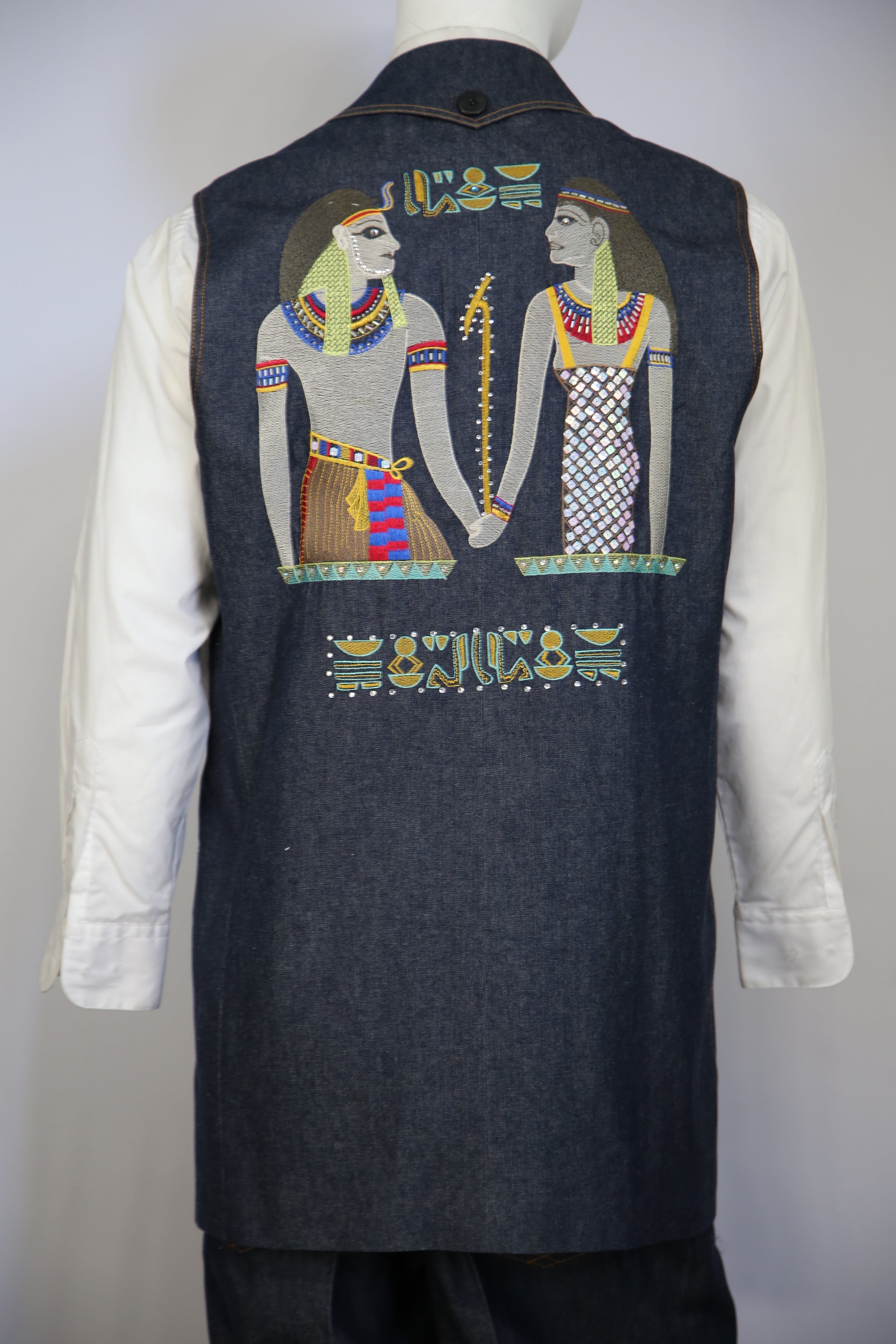 Egyptian Embroidered Denim 2pc Zoot Suit Vest Set