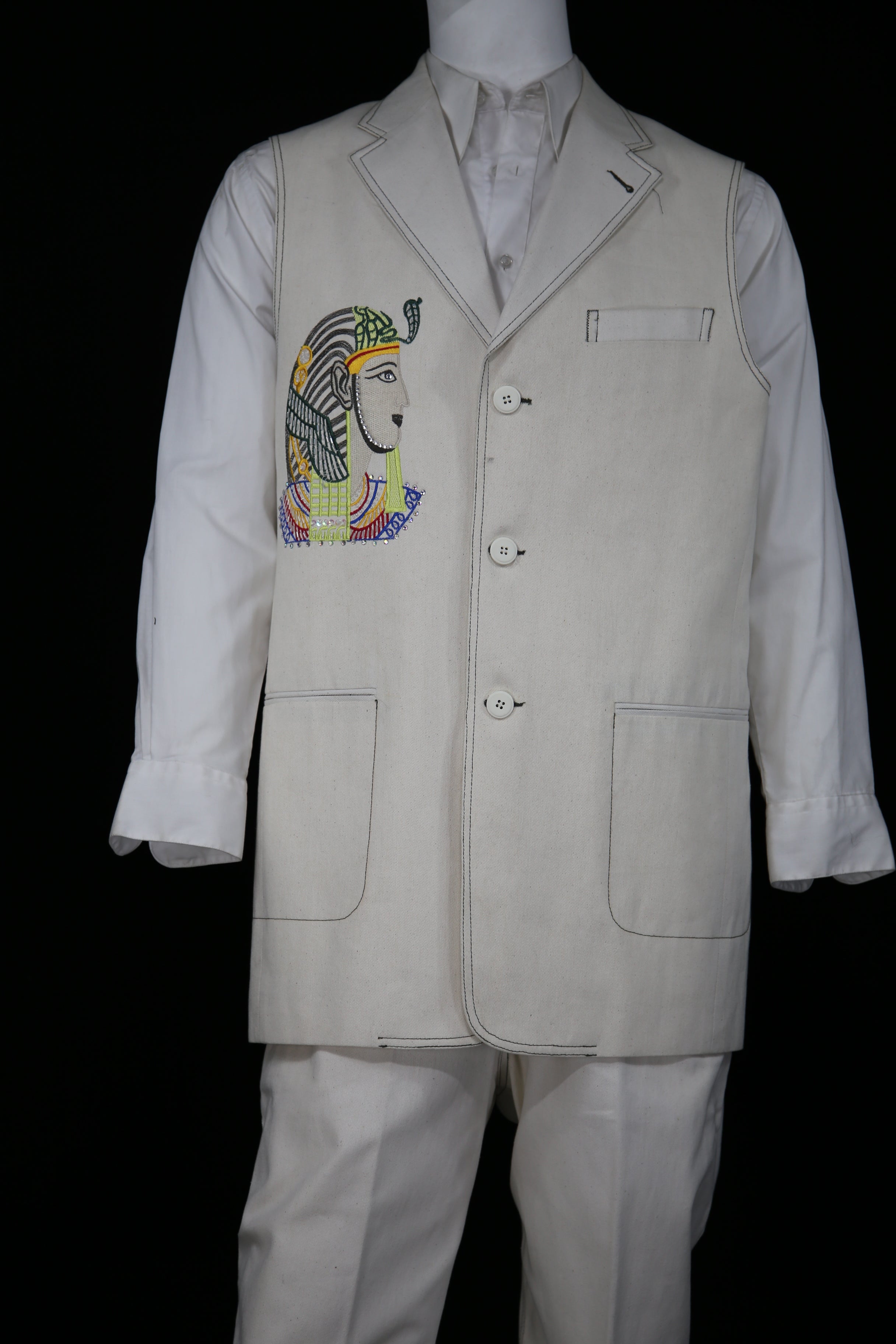 Egyptian Embroidered Denim 2pc Zoot Suit Vest Set