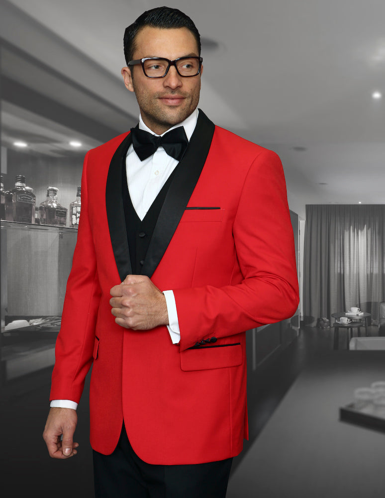 Contempo Contrast  3pc Italian Suit Set - Red