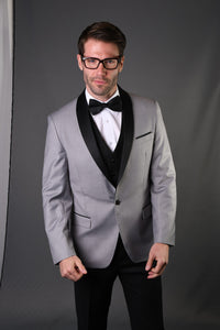 Contempo Contrast  3pc Italian Suit Set - Grey