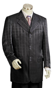 Ombre Grid Wide Lapel 2pc Zoot Suit Set - Black