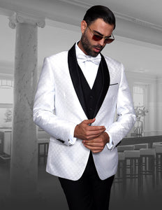 Bellagio Diamond Grid  3pc Italian Suit Set - White