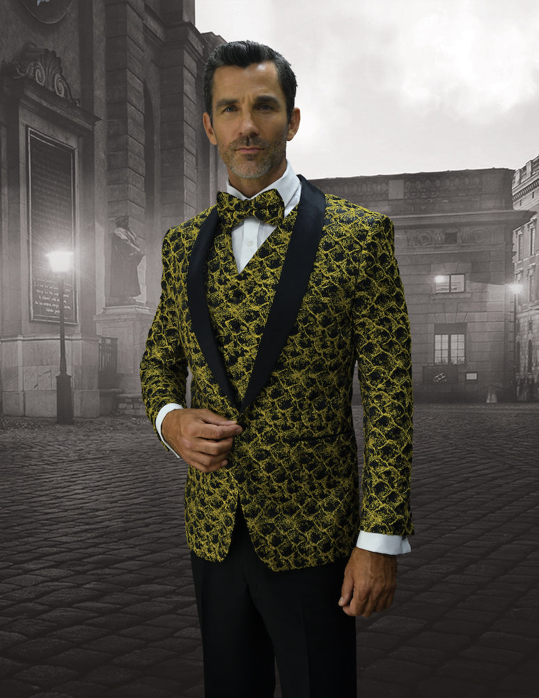 Bellagio Honeycomb  3pc  Italian Suit Set - Gold