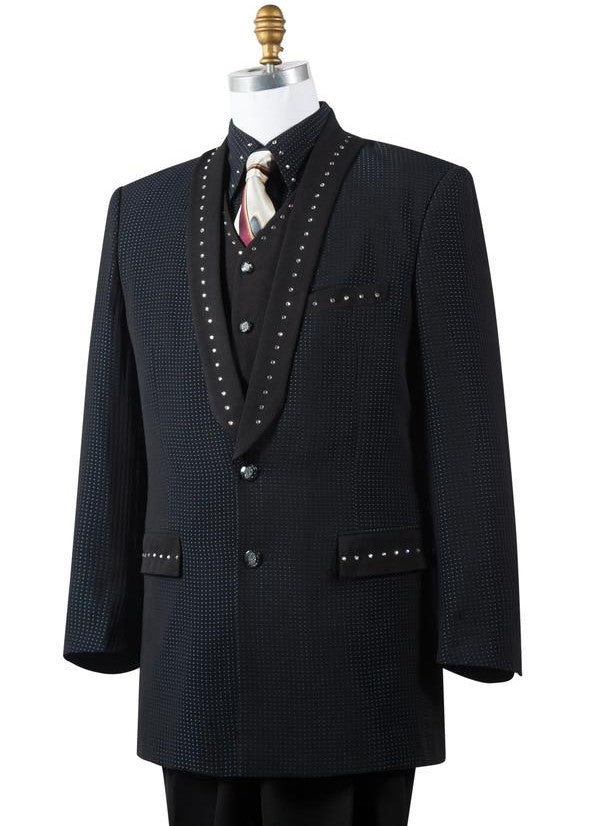 Polka Dots Rhinestone Accent 4pc  Zoot Suit Set - Black