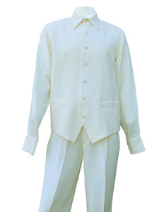 Monotone Vest Cut Long Sleeve 2pc Walking Suit Set - Off White