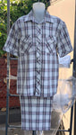 Crosshatch Checkered Dual Pocket Short Sleeve 2pc Walking Suit Shorts Set - Black