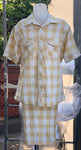 Crosshatch Checkered Dual Pocket Short Sleeve 2pc Walking Suit Shorts Set - Yellow