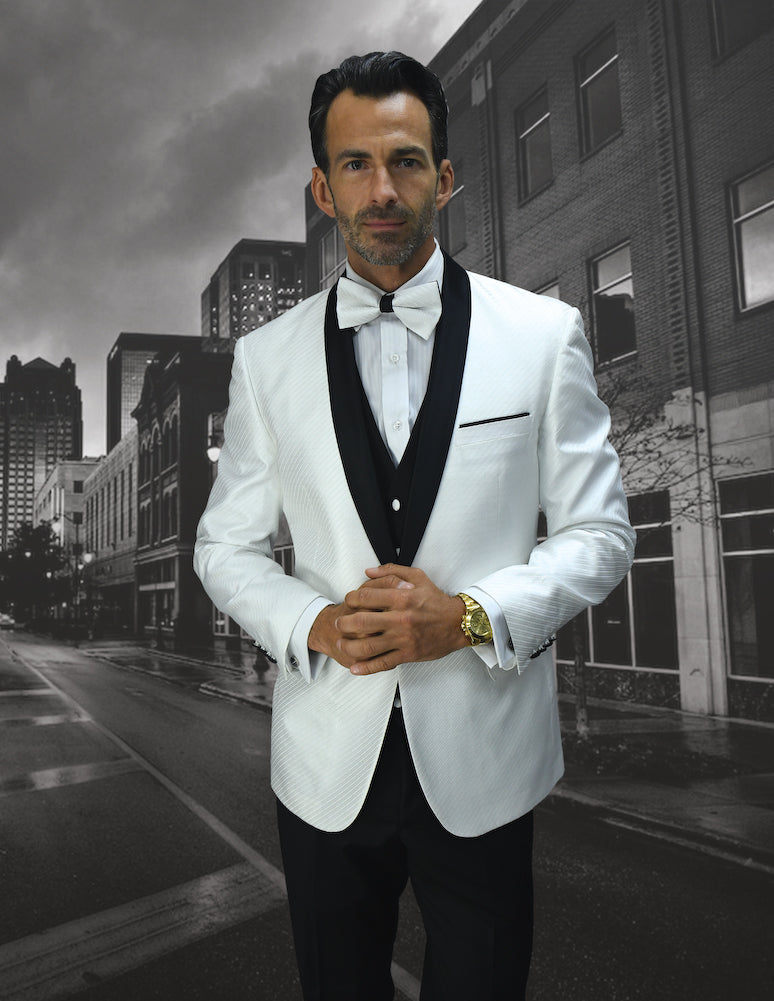 Bellagio Pin Grid  3pc Italian Suit Set - White