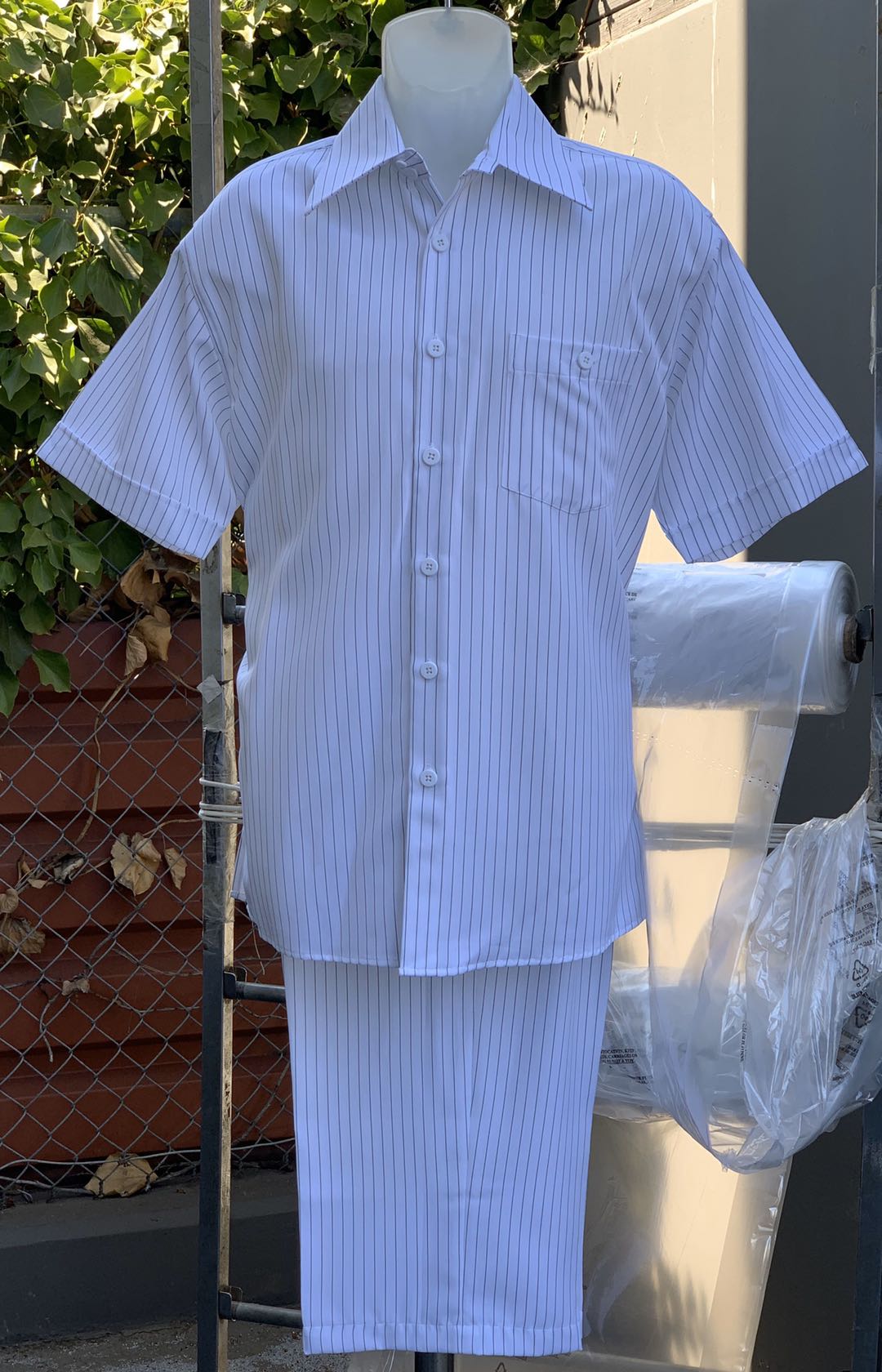 Brilliant Stripes Short Sleeve 2pc Walking Suit Shorts Set - White/Black