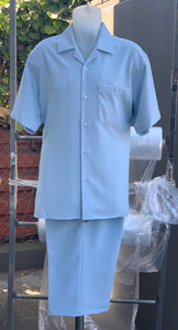 Polka Dots Short Sleeve 2pc Walking Suit Shorts Set - Sky Blue