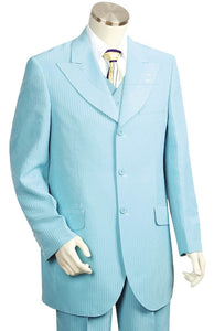 Designer Arc Lapel Striped 3pc  Zoot Suit Set - Turquoise