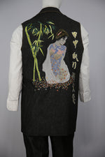 Chinese Muse Embroidered Denim 2pc Zoot Suit Vest Set