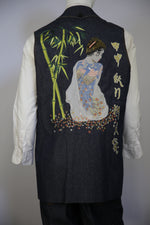 Chinese Muse Embroidered Denim 2pc Zoot Suit Vest Set