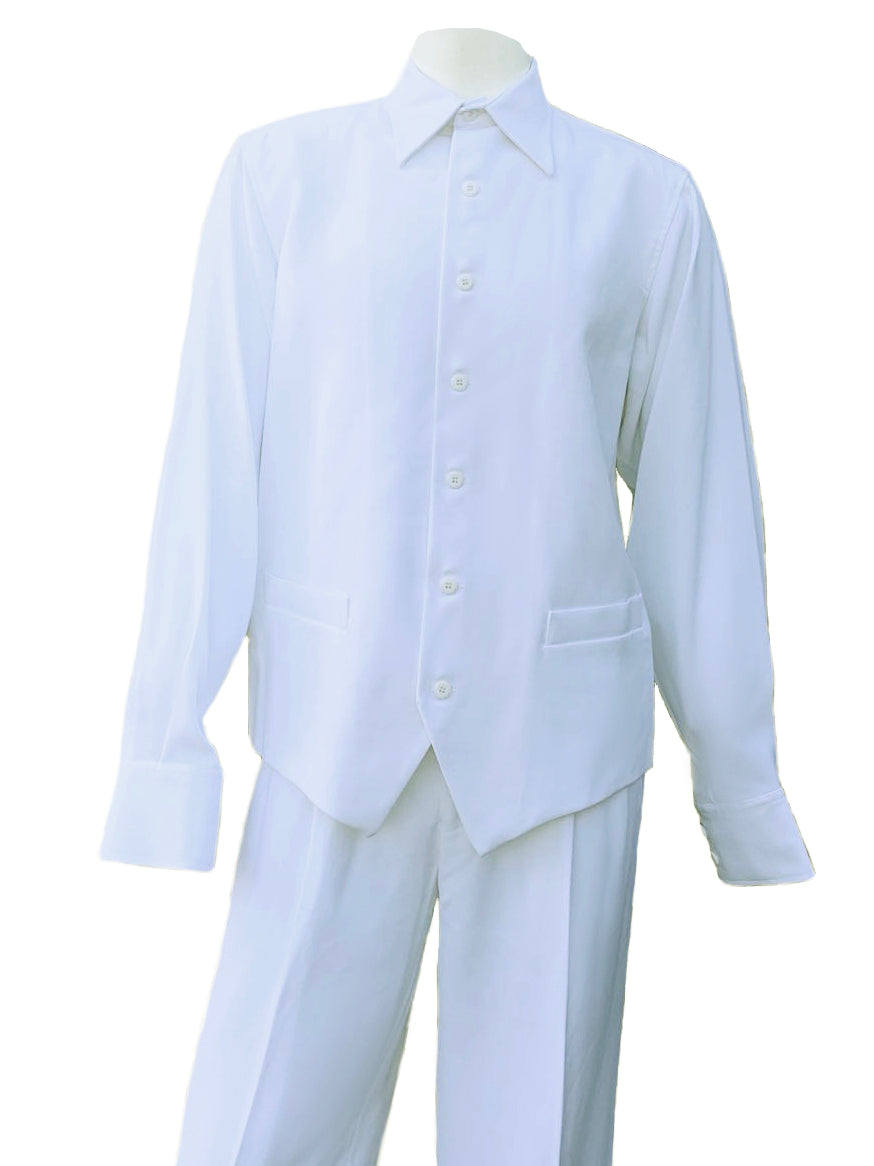 Monotone Vest Cut Long Sleeve 2pc Walking Suit Set - White