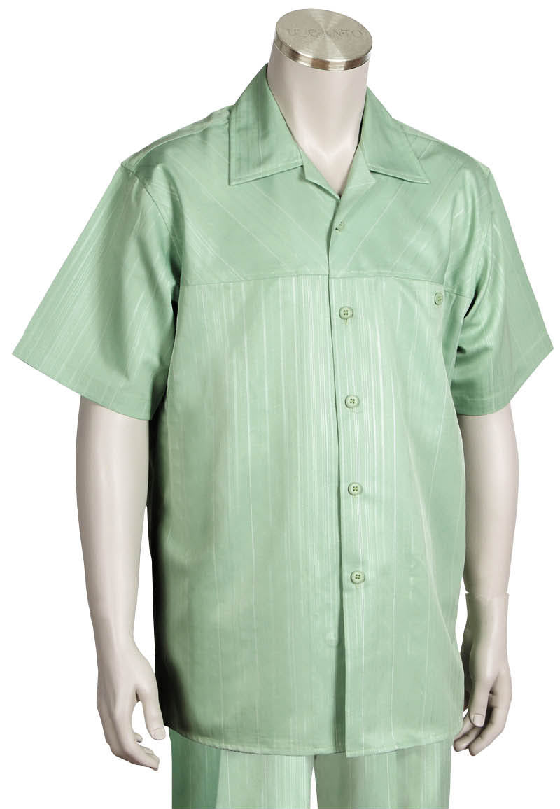Cross Striped Short Sleeve 2pc Walking Suit Set - Mint