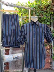 Meridian Stripes Short Sleeve  2pc Walking Suit Set - Sky Blue