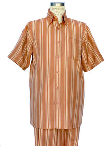 Meridian Stripes Short Sleeve  2pc Walking Suit Set - Rust