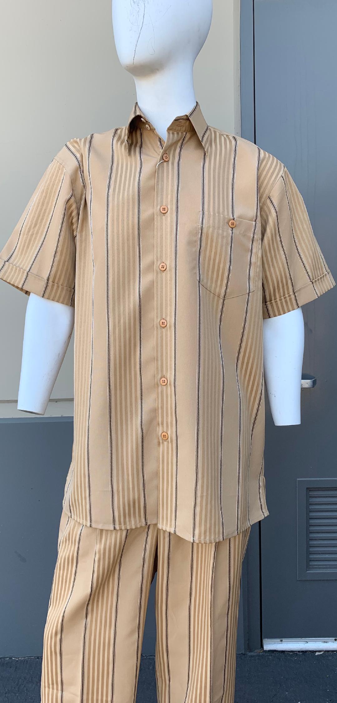 Lemongrass Stripes Short Sleeve 2pc Walking Suit Set - Gold