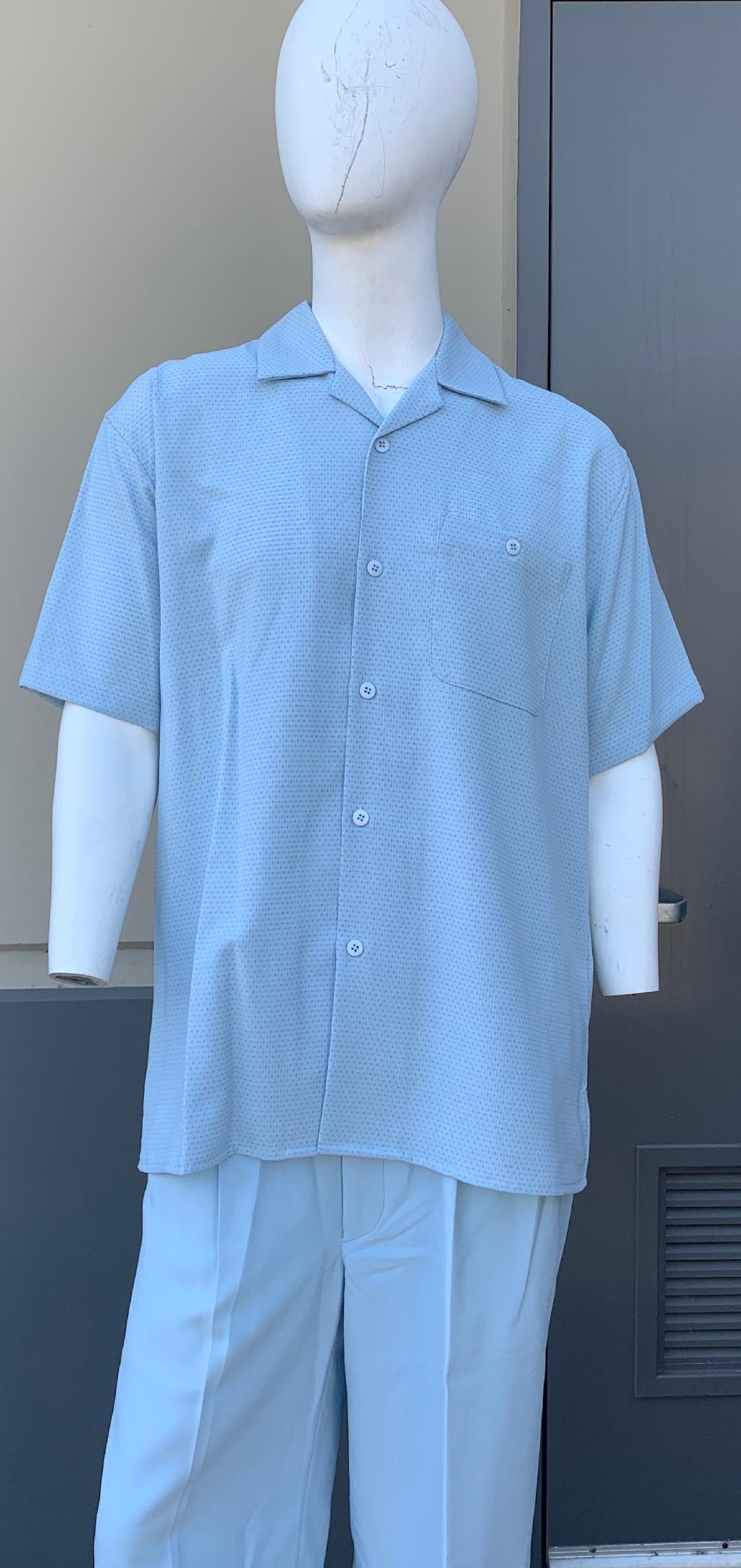 Polka Dots Short Sleeve 2pc Walking Suit Set - Sky Blue